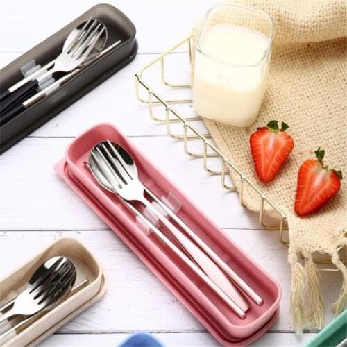 304 Stainless Steel Cutlery Set Chopsticks Fork Spoon Set Student Adult Chopsticks Box Camping Travel Tableware Set Candy Color
