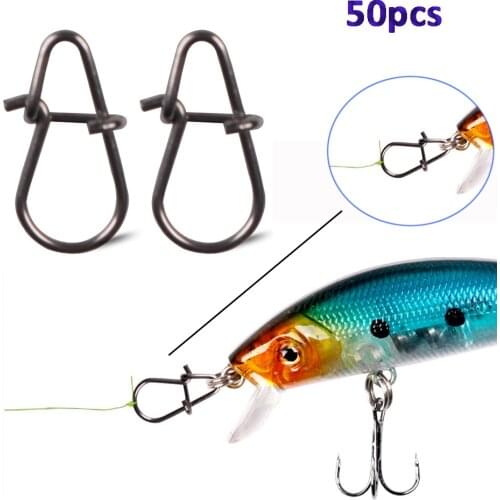 50pcs/bag Stainless Steel Fish Hook Fast Clip Lock Snap Swivel Solid Rings Safety Snaps Fishing Hook Connector Accessories