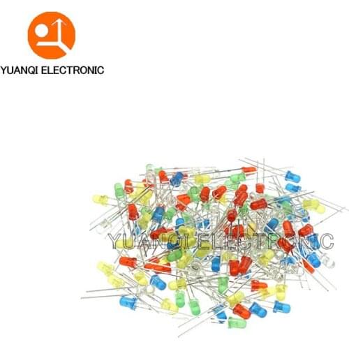 600pcs(6 colors x 100pcs) White Red Green Blue Yellow Orange 3mm 20mA Diffused Light-Emitting Diode LED 3V Lamp Assorted Kit Set