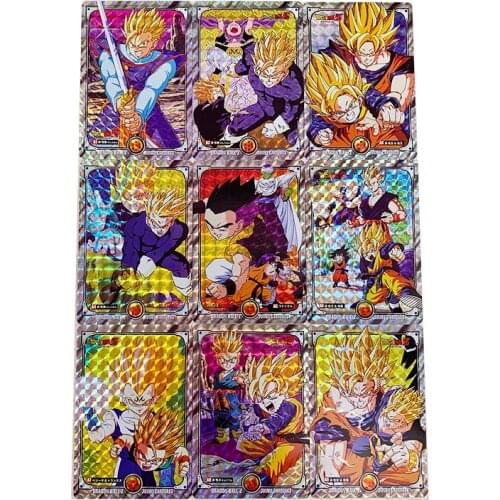 9PCS Dragon Ball Z Flash Cards Majin Buu Super Saiyan One Goku Vegeta Anime Refraction Technology Game Collection Cards