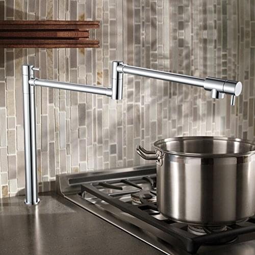 Free ship deck Mounted Brass single cold Water Pot Filler faucet tap Double Joint Spout chrome Kitchen Faucet