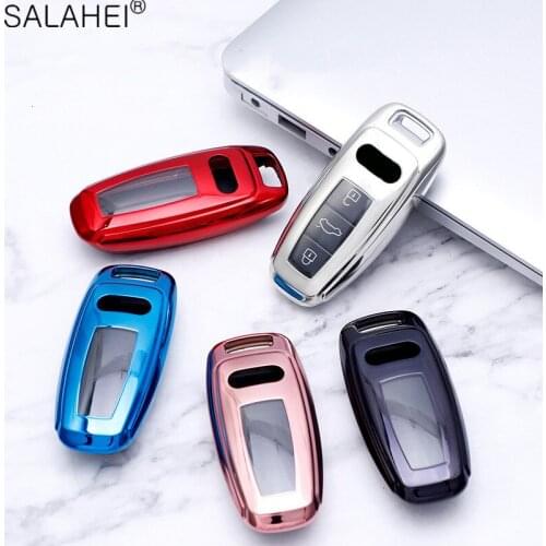 TPU Colorful Car Key Case Cover Shell For Audi A6 A6L A7 A8 A4 Q5 Q8 E-tron C8 D5 2019 2020 Auto Interior Accessories Stylish