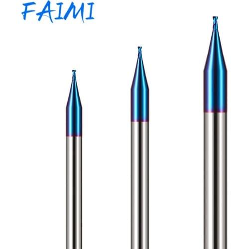 Micro-diameter Milling Cutter 65 Degree Blue Nano Coating Tungsten Steel 2 Flutes Flat Head Small-diameter Cutter 0.2-0.9mm