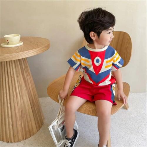 Boys Suit T-shirt +Shorts 2Pcs/Sets 2021 Vintage Spring Summer Toddler Kids Cotton Beach Party Suits Children Clothing