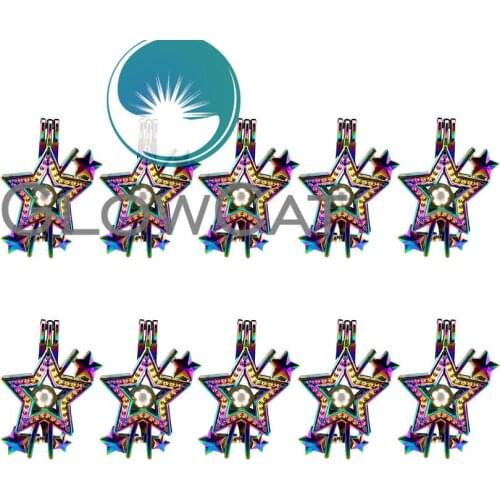 GLOWCAT 10x C610 Rainbow Color Stars Beads Cage Jewelry Making Essential Oil Diffuser Aroma Pearl Cage Locket Pendant