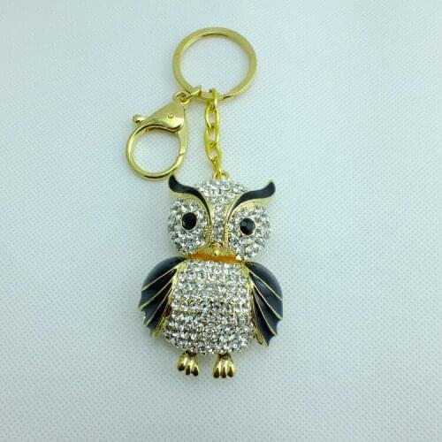 JINGLANG Fashion Lobster Clasp Metal Key Rings Dangle Enamel Crystal Owl Charms keychain For Women Jewelry