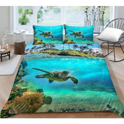 Hot Style Soft Bedding Set 3d Digital Turtle Printing 2/3pcs Duvet Cover Set with Zipper Single Twin Double Full Queen King