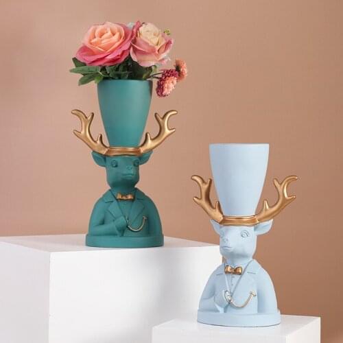 Nordic Ins Creative Elk Vase Ornaments Living Room Office Desktop Flower Arrangement Container Entrance Key Small Object Storage