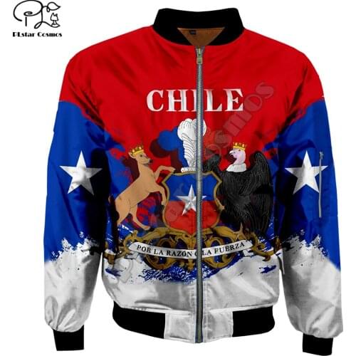Mens 3d Bomber Jackets Chile flag full Print Long zipper Flight Jacket Thick Casual unisex Harajuku women Streetwear coat