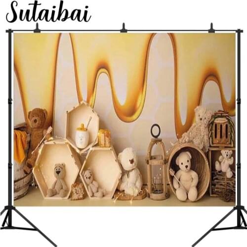 Sweet Honey Photography Backdrop Bear Newborn Child Cake Smash Portrait Birthday Baby Shower Background Photo Studio Photocall