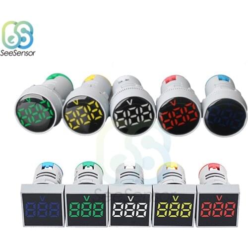 Mini Digital Voltmeter 22mm AC 20-500V Volt Voltage Tester Meter Monitor Power LED Indicator Round/Square Panel