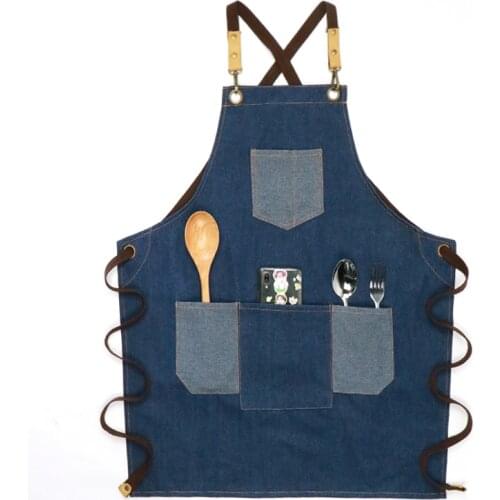 Nordic Fashion Blue Denim Apron Adjustable Whole Body Coffee Milk Tea Shop Creative Work Clothes