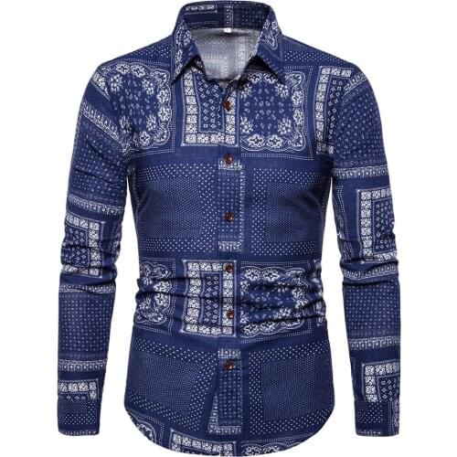 2019 New Men Autumn New Fashion Slim Square Collar Shirt Men Front Button Design Tops