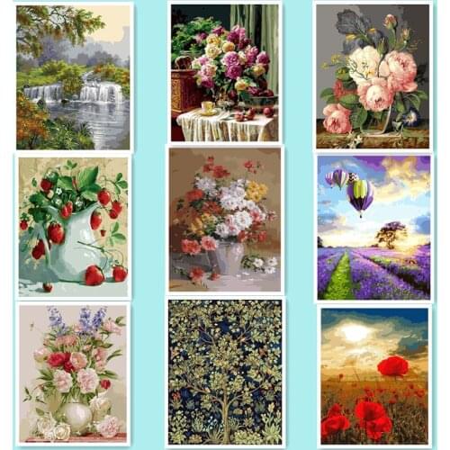 Frameless Flower Wall Decor DIY Oil Painting By Numbers Hand Painted Canvas Painting For Home Living Room Indoor Wall DY615