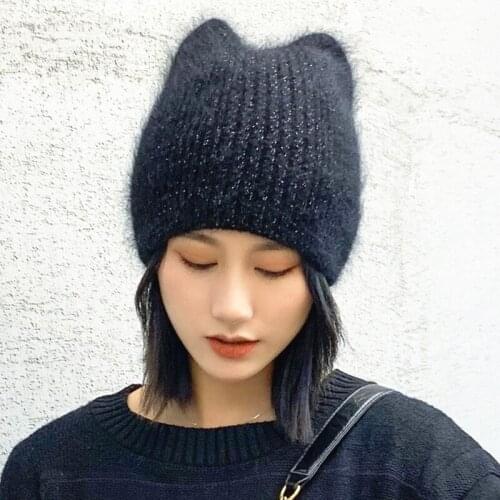 New Adult female Real Rabbit fur beanies Winter women thick warm knitted beanies Caps Crochet hat gorros