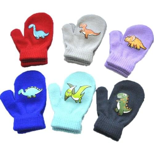 Winter Warm Gloves for Children 1-5years 6colors Thickened Kids Baby Mittens Outdoor Sports Warm Gloves Cute Dinosaur Cartoon