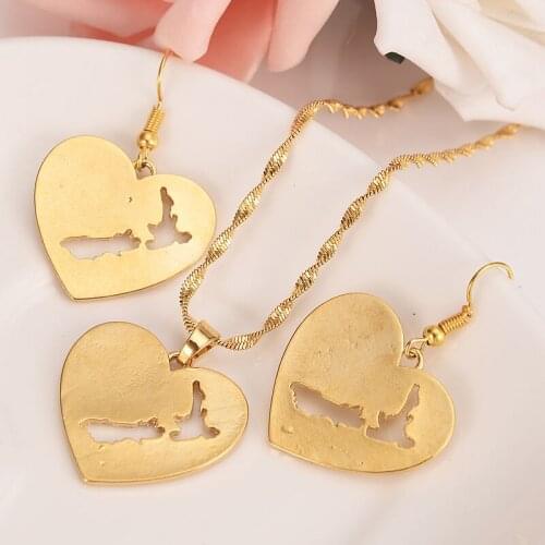Details about Unique Country New Zealand Map Round 18 K Yellow Fine Gold GF pendant & Earrings Sicily Set