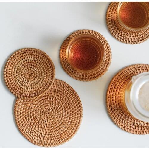 Rattan Coasters Coasters Exotic Handmade Teacup Coasters Creative Gift for Kitchen Table Drinks Crafts Round Natural Coasters