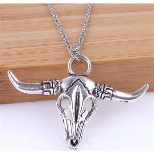 Bull Skull Head Pendant For Men Skull Necklace Cow Bossy OX Bikers Jewelry Wholesale 22847