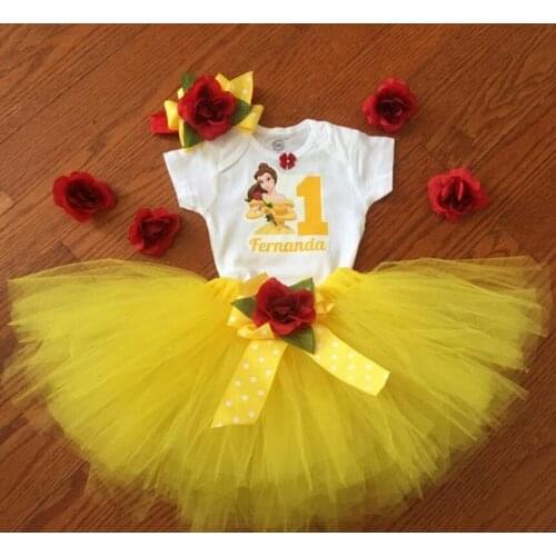 Custom girl Beauty and the Beast Ribbon Trimmed Tutu Set Birthday, Belle first birthday t shirt outfit set, Princess Belle dress