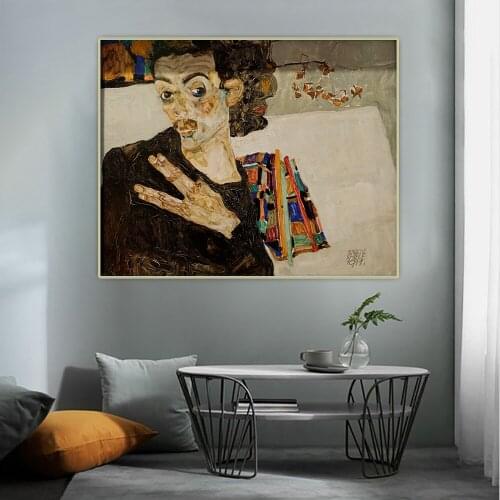 Western Art Decor Poster Egon Schiele"Self Portrait 1911"Canvas Oil Painting Wall Aesthetic Backdrop Home Interior Decoration