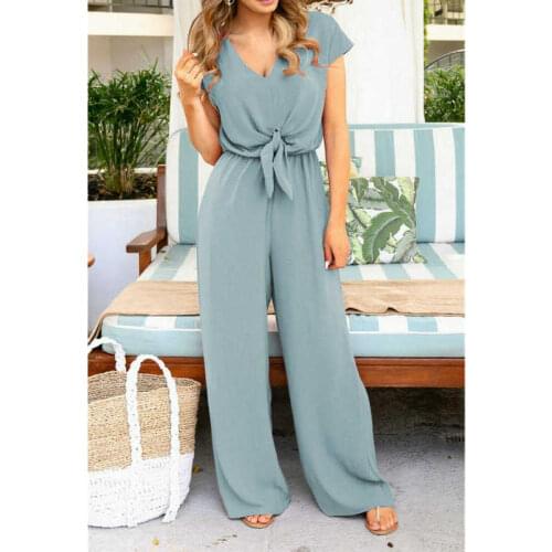 Casual Solid V-Neck Jumpsuit For Women 2019 Fashion Summer Highstreet Workwear Jumpsuits