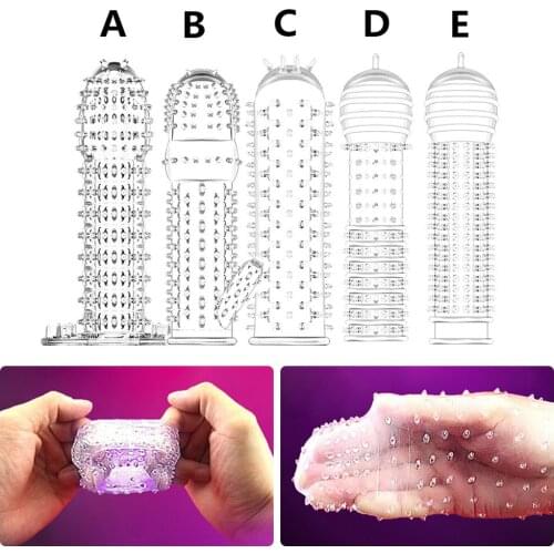 Reusable Condom Penis Sleeve Male Enlargement Time Delay Spike Clit Massager Cover Crystal Clear Condoms Adult Sex Toys