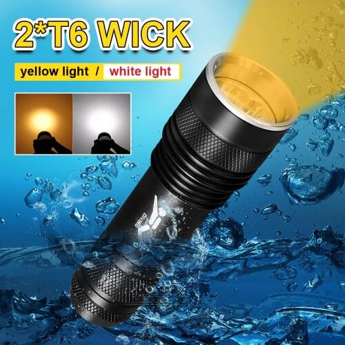 Professional Scuba Diving Light Waterproof IPX8 Underwater LED Flashlight Diving Camping Torch Yellow White Light Dive Hand Lamp