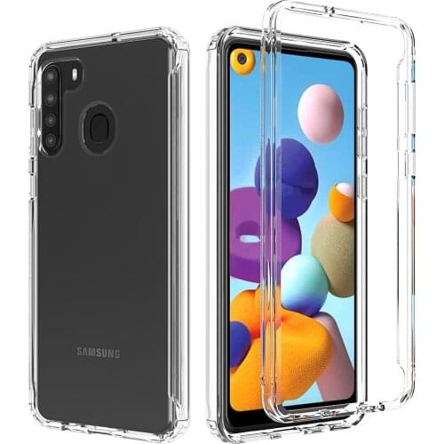Shockproof Bumper Phone Case For Samsung Galaxy A21 SM-A215U A 21 Full Body Hard PC + Soft TPU Back Protective Cover Candy Clear