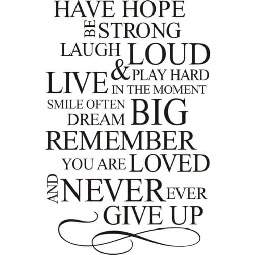 XJ Have Hope Be Strong Never Give Up House Rules English Quote PVC Wall Stickers For Living Room Wall Art Decals Home Decor