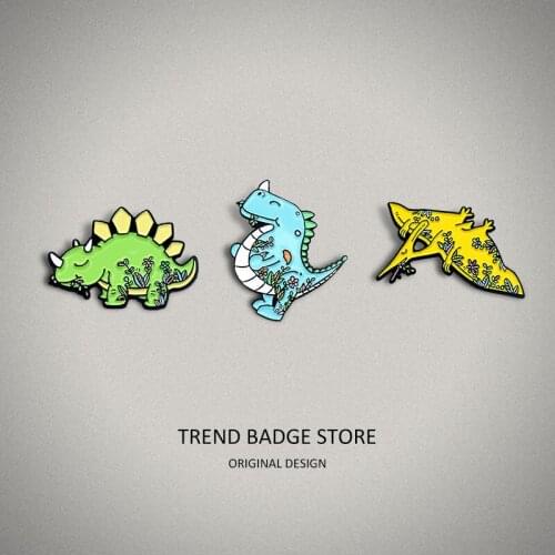 Loveable Plant Flower Dinosaur Series Badge Fashion Creative covered with Plant Pterosaur Triceratops Childrens Pin