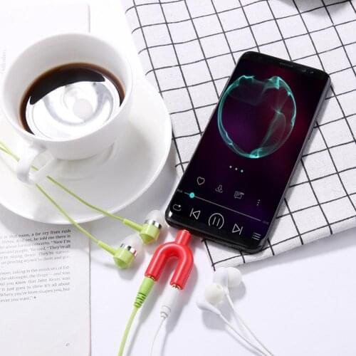 3.5mm Splitter U Type Earphone Connector Converter Splitter Audio to Mic & Headset Jack Plug Adapter For Mobile Phone Tablet PC