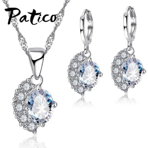 Luxury Austrian Crystal Stone Fan Design 925 Sterling Silver Necklace Earrings for Women Wedding Jewelry Set