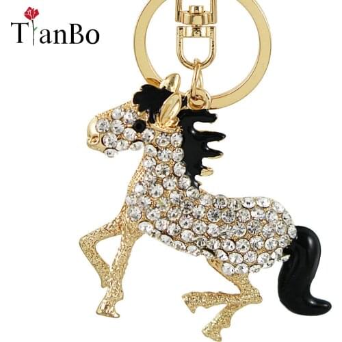 Chic Horse Keychains Keyrings white Crystal Simple Beads Bag Pendant For Car Women Key Chains Holder Rings