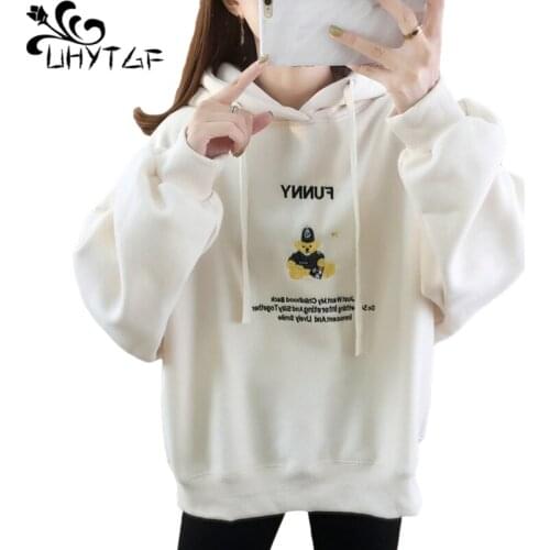 UHYTGF Oversized Hoodie Long-Sleeved Pullover Casual Student Autumn Winter Sportswear Plus Velvet Thicken Hooded Coat Women 1242