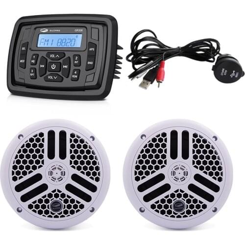 Waterproof Marine Radio Audio Stereo Bluetooth MP3 Car Player+6.5inch Marine Speakers+Boat USB Audio Cable For RV UTV Bath Yacht