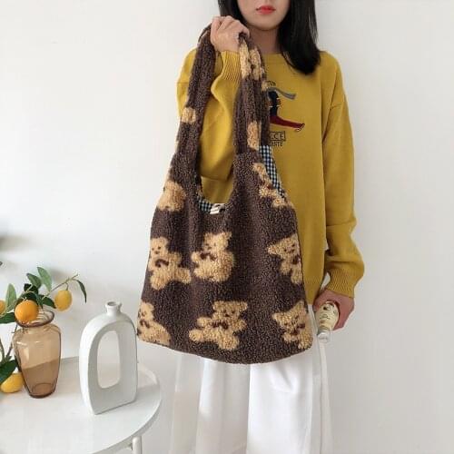 Japanese Art Designer Bag Soft Plush Tote Bag Women Fashion Handbag Ladies Shoulder Bag For Women Big Bag Shopper Bag Bolsa Muje