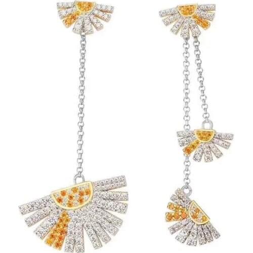 SLJELY Fashion High-end 925 Sterling Silver Asymmetric Daisy Petal Long Tassel AB Earrings Pave Zirconia Women Brand Jewelry