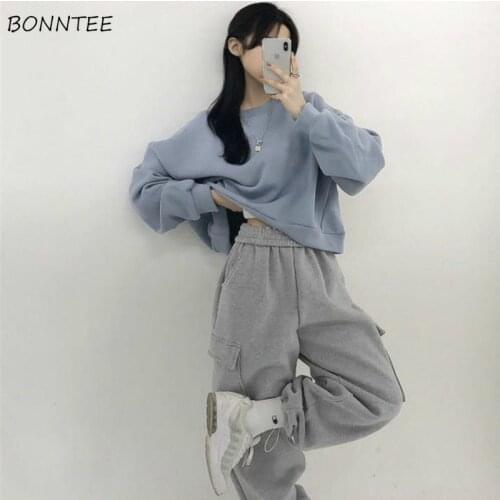 Women Sets Autumn New Casual O-neck Batwing Sleeve Solid Loose Pullovers High Waist Elastic Wide Leg Trousers Korean Chic Ins