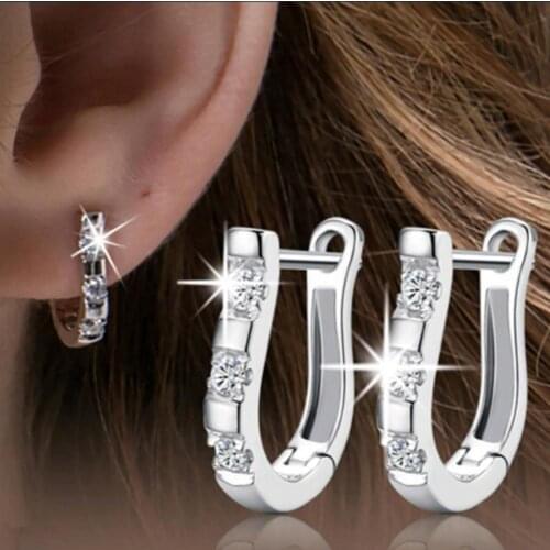 1Pair Women Earrings Harp Shaped Rhinestone Inlaid Shiny Luxury Party Huggie Earrings Gift jewelery Womans accesories