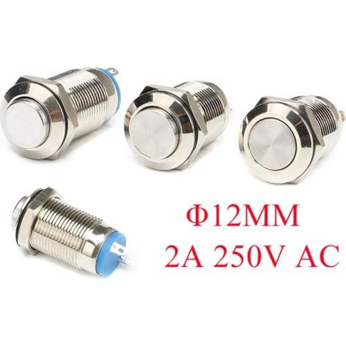 12mm 1NO Momentary Latching push button switch high flat head Push Button waterproof metal switch 2A 250V AC