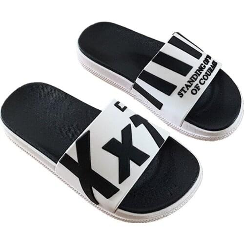 1908 Summer Slides College Style New Black and White Striped Slipper Thick Bottom Beach Sandals