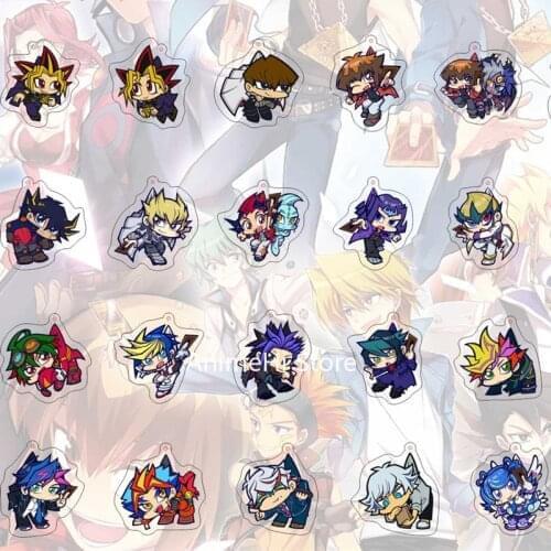 20 pcs/lot Yu-Gi-Oh! Keychain Toy Yu Gi Oh Yugi Muto ATEM Kaiba Seto Mazaki Anzu Figure Acrylic Pendant Key Rings