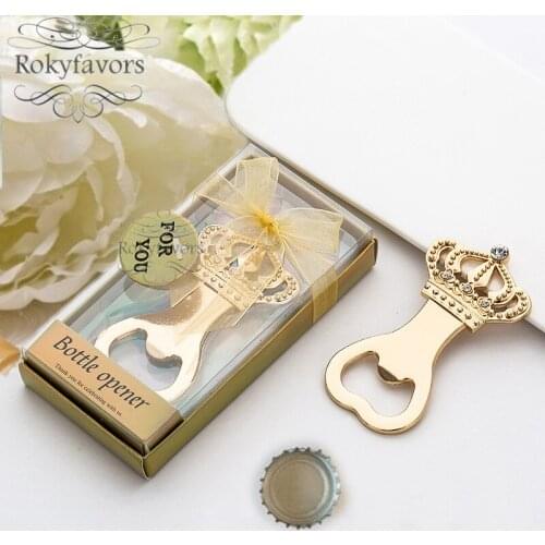 20PCS Gold Crown Bottle Opener Favors Event Giveaways Anniversary Birthday Gifts Wedding Favors Bridal Shower Beer Cap Opener