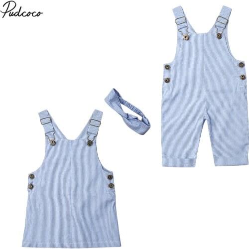 2019 Brand Toddler Baby Girl Boy Match Clothes Stripe Bib Pants Overalls Suspender Dress Sister Brother Matching Outfit