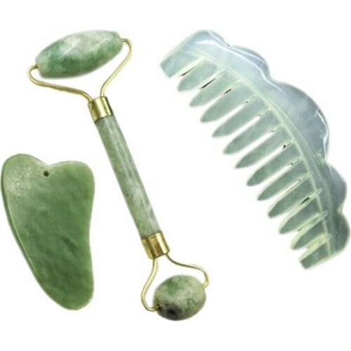3Pcs/Set Jade Roller Massager Gua Sha Jade Stone Face Massager Lift Anti Wrinkle Facial Beauty Skin Care Tools