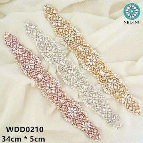 30PCS) Wedding dress belt silver gold Rhinestone Appliques iron on bridal beaded crystal appliques for wedding dresses WDD0210