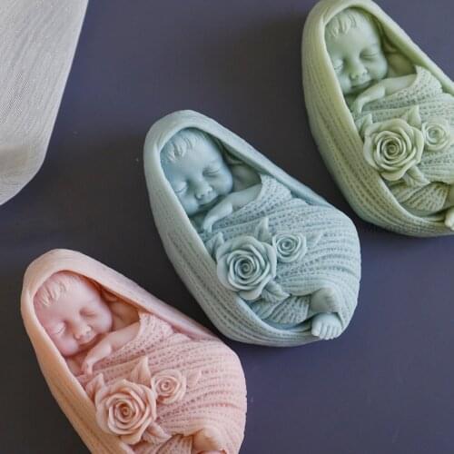 3D Rose Swaddle Baby Soap Molds Cute Angel Aromatherapy Gypsum Candle Epoxy Handmade Soap Cake Decoration Silicone Mold