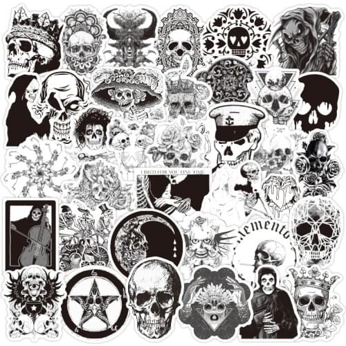 50 Pcs Black and White Gothic style girl and skull Stickers Graffiti Sticker for Laptop Luggage Car Styling Guitar