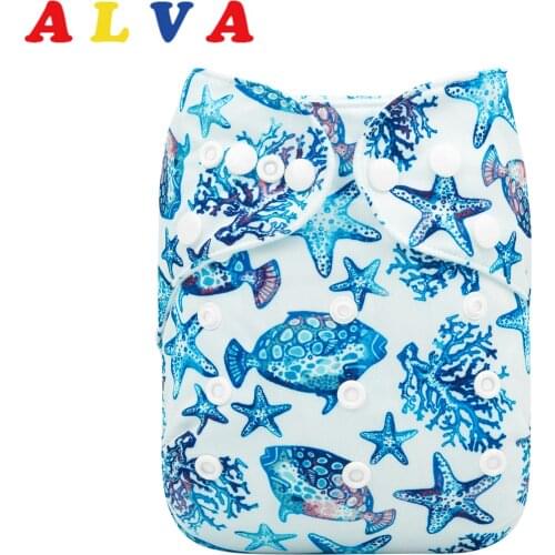 ALVABABY Printed Baby Cloth Nappy with 1pc Reusable Diaper Microfiber Insert